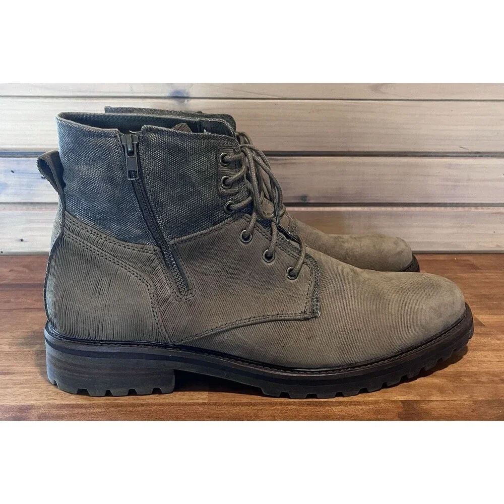 Mark Nason Boots Mens 13 Combat Boots Brown/Gray Leather Canvas Side Zip 68240